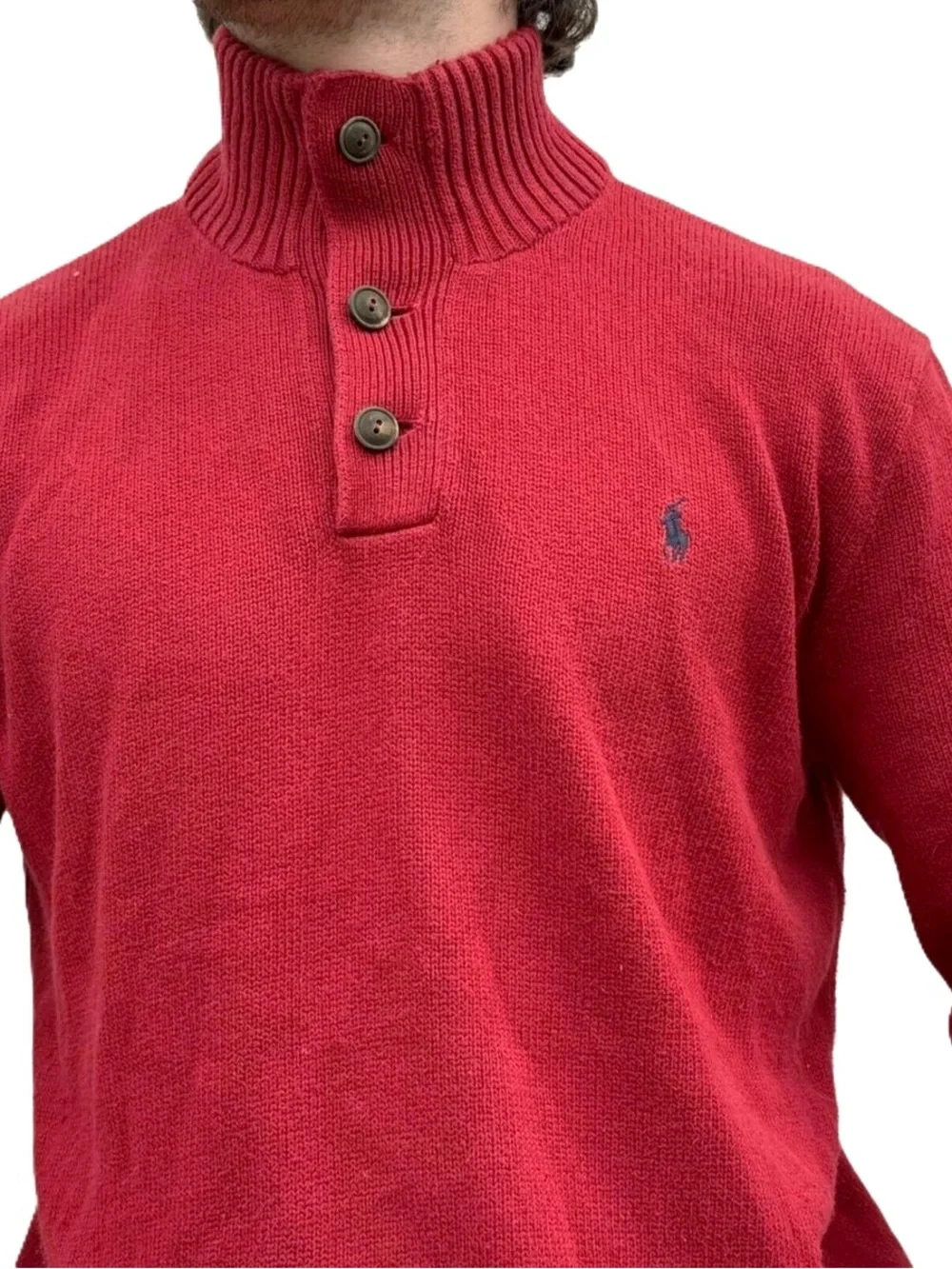 Polo by Ralph Lauren Red Cotton Mock Neck Pull Over Sweater SZ M Classic Preppy